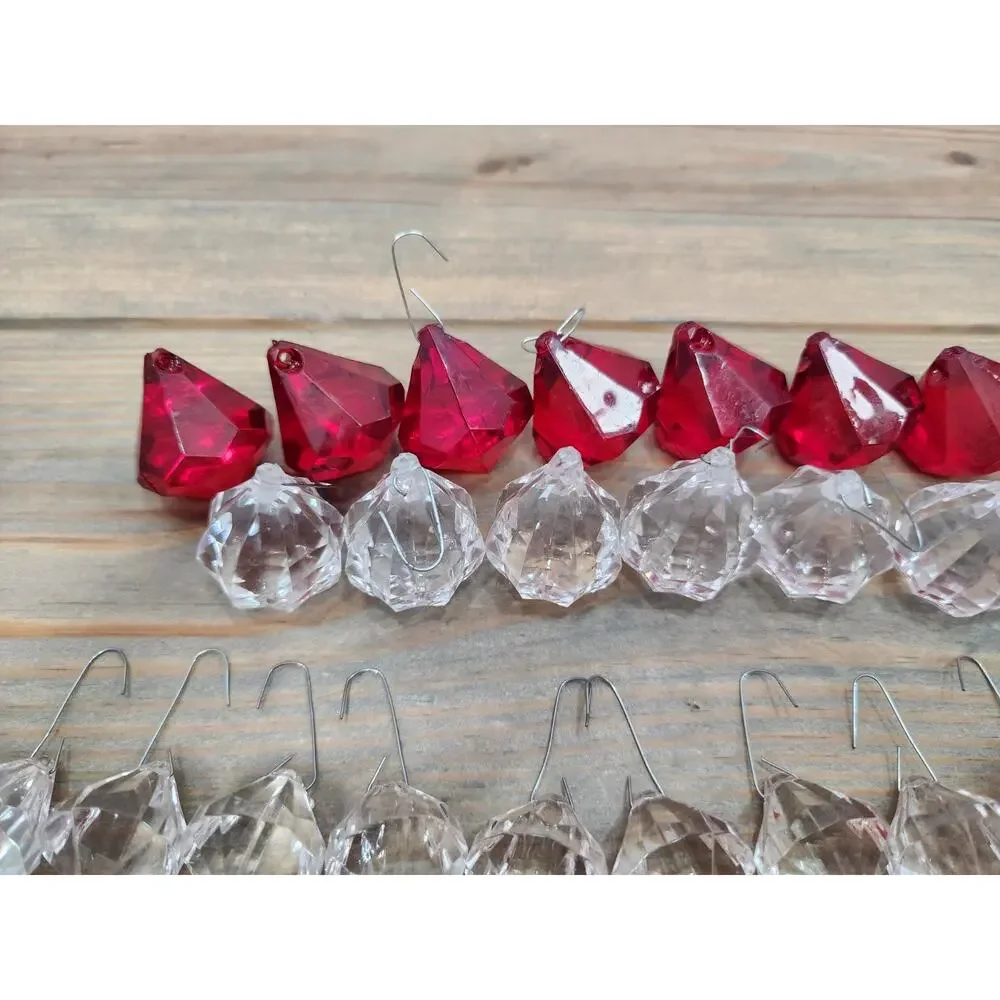 Red & Clear Acrylic Spheres Plastic Balls 44 Pieces Ornaments